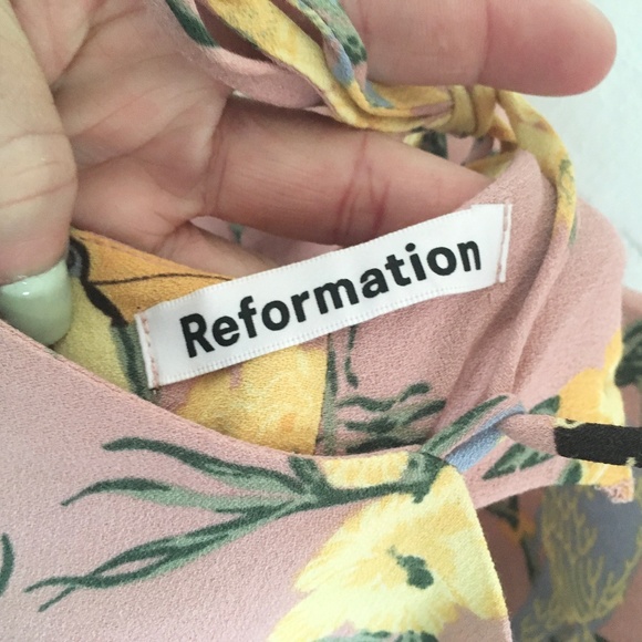 Reformation Midi Chianti Dress Blush Pink Conga Print Birds Floral Open back XS - Picture 8 of 16